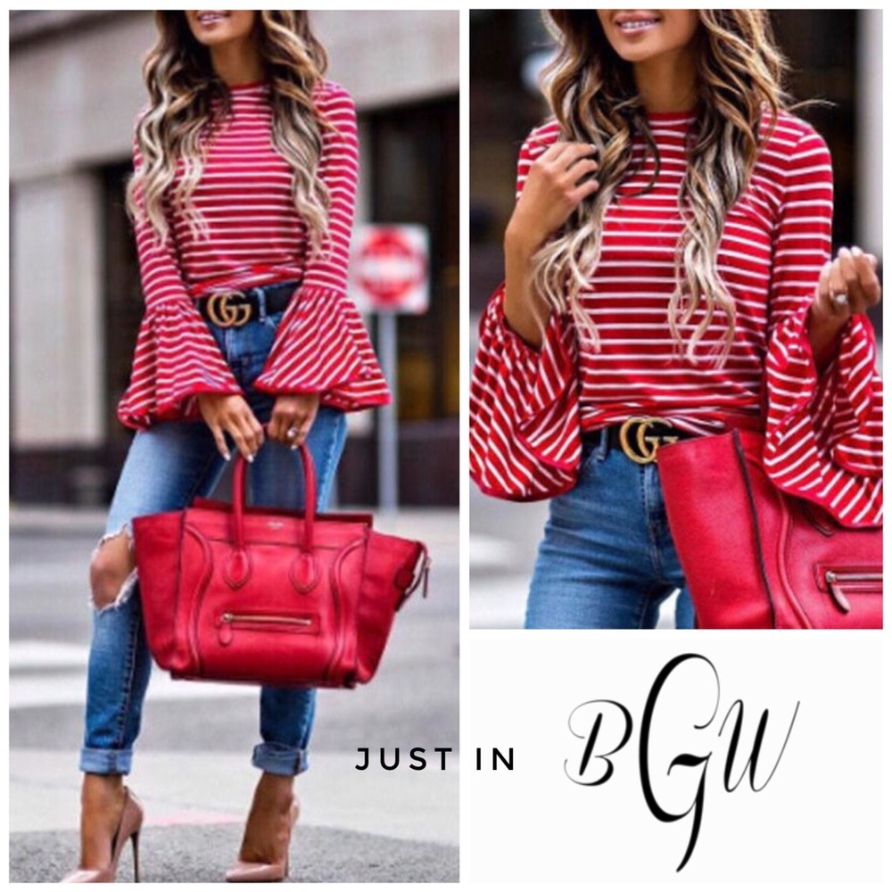 Gorgeous Red & White Striped bell sleeve top